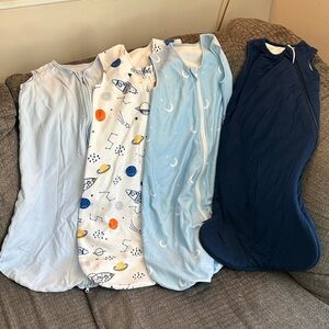 Set of 4 Baby Sleep Sacks in Blue and White